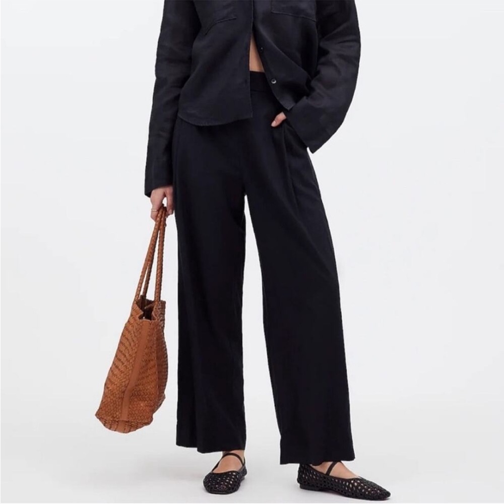 Madewell Tall Pull-On Straight Crop Pants in Linen Blend Black 6T